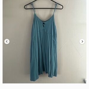 Roxy Teal Blue Linen Slip Dress with Spaghetti Straps